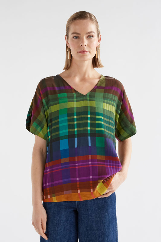 Ideell Silky V-Neck Multi-coloured Print Top Model Front Crop | ELODI PRINT