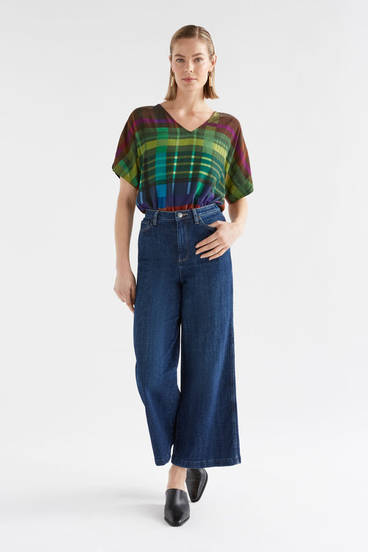 Ideell Silky V-Neck Multi-coloured Print Top Model Front | ELODI PRINT