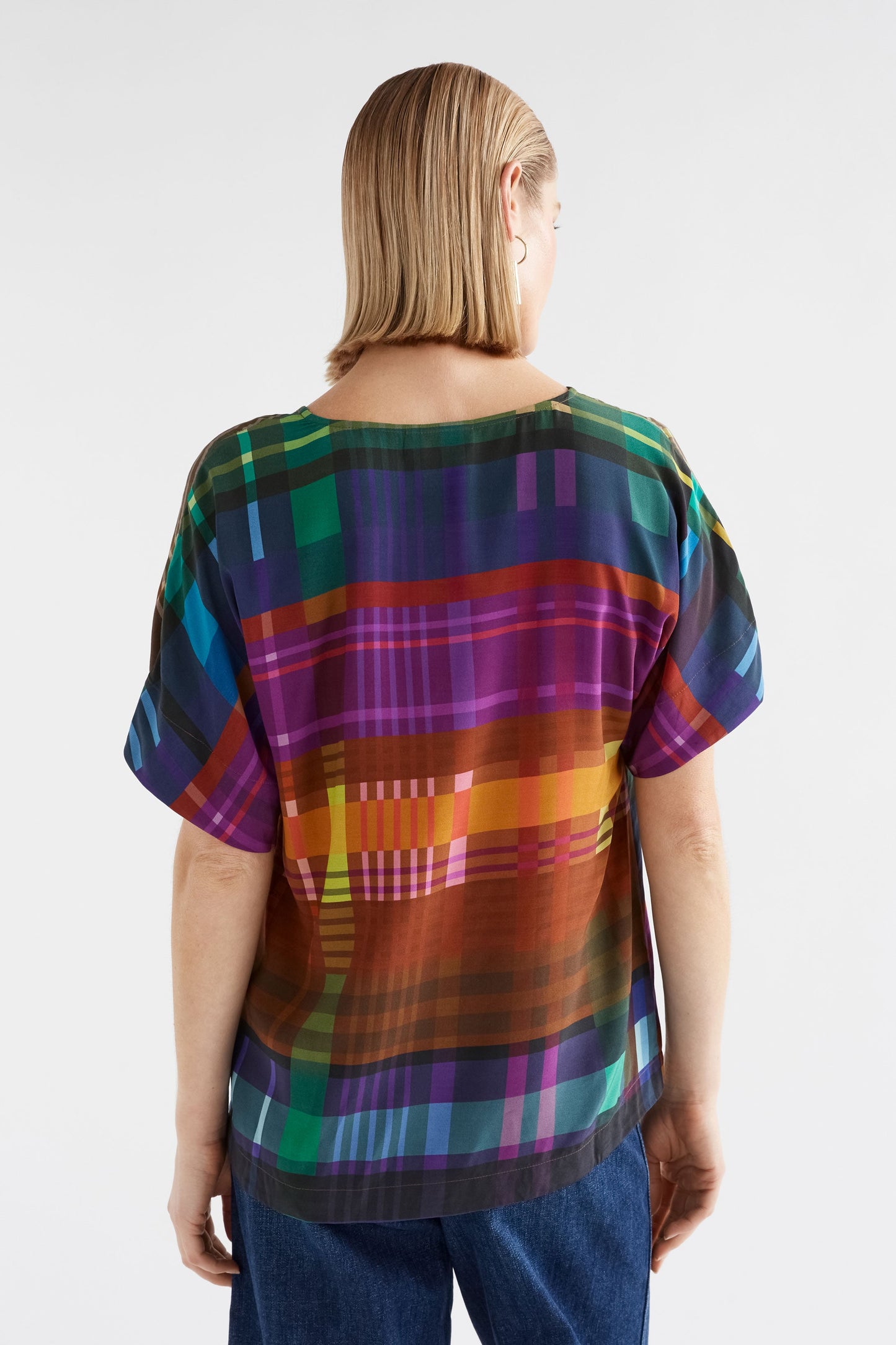 Ideell Silky V-Neck Multi-coloured Print Top Model Back  | ELODI PRINT