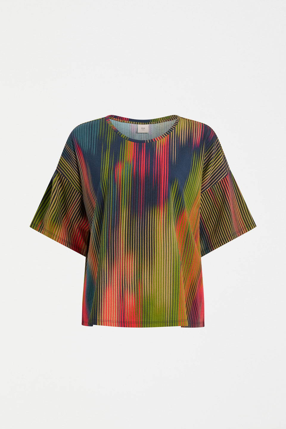 Kyla Multi Coloured Organic Cotton Boxy Relaxed Tshirt Front ELK | ARRAN STRIPE PRINT