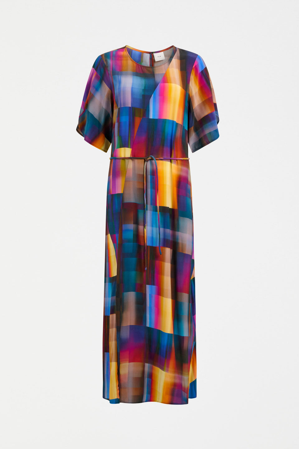 Byde Multi Coloured Tulip Sleeve Midi Dress Curve Front | EKKO PRINT