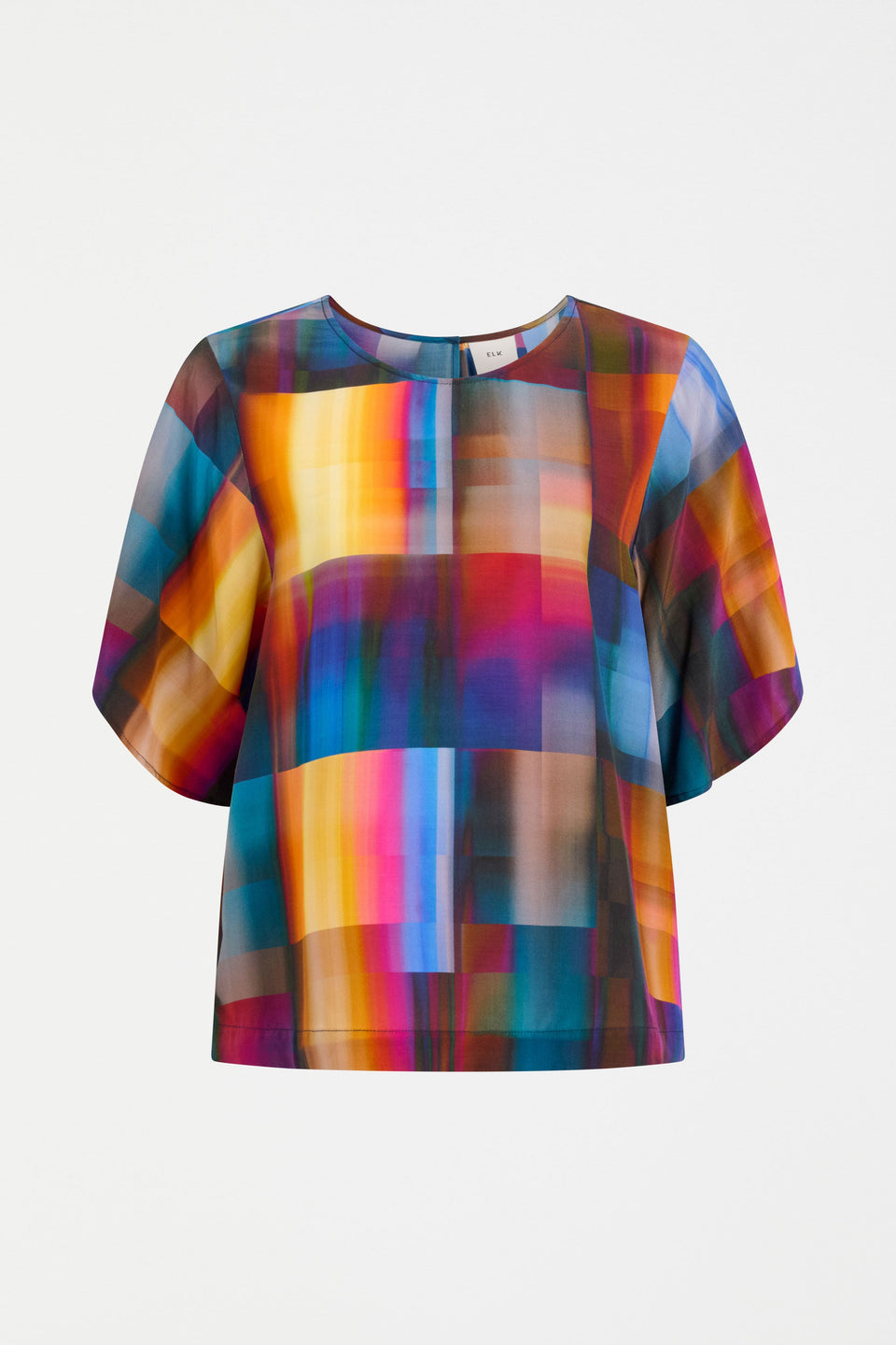 Byde Silk Round Neck Tulip Sleeve Bold Print Top Front | EKKO PRINT