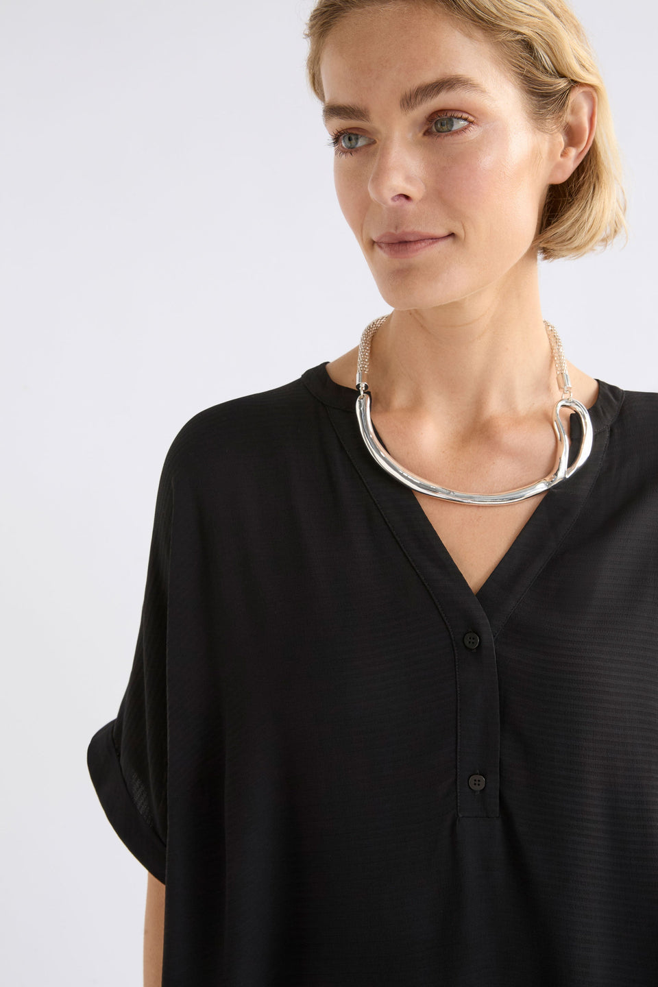 Omia Top on Model styled with necklace | BLACK