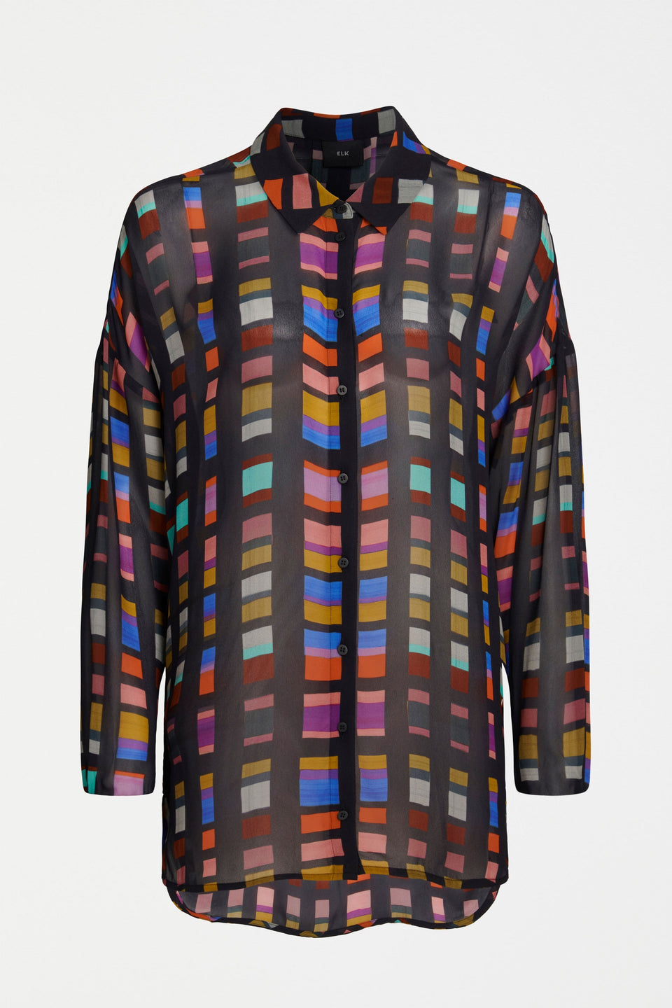 Eir Relaxed Print Sheer Long Sleeve Shirt Front | TESSELA PRINT