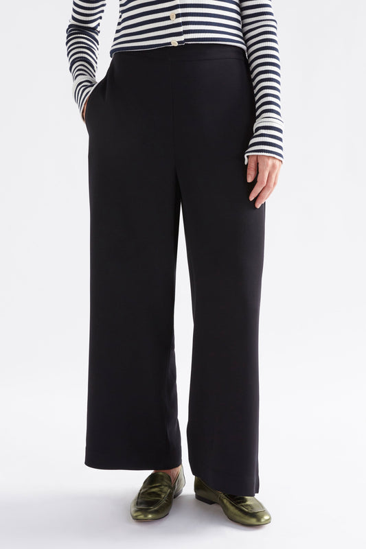 Alden Tailored Jersey Pant Model Front  Crop | BLACK