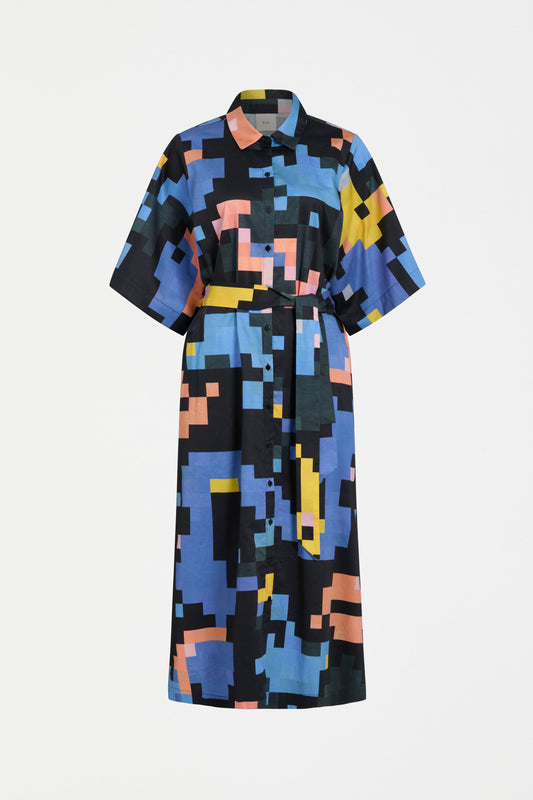 Grand Wide Short Sleeve Print Midi Shirt Dress Curve Front | LUCENT PRINT