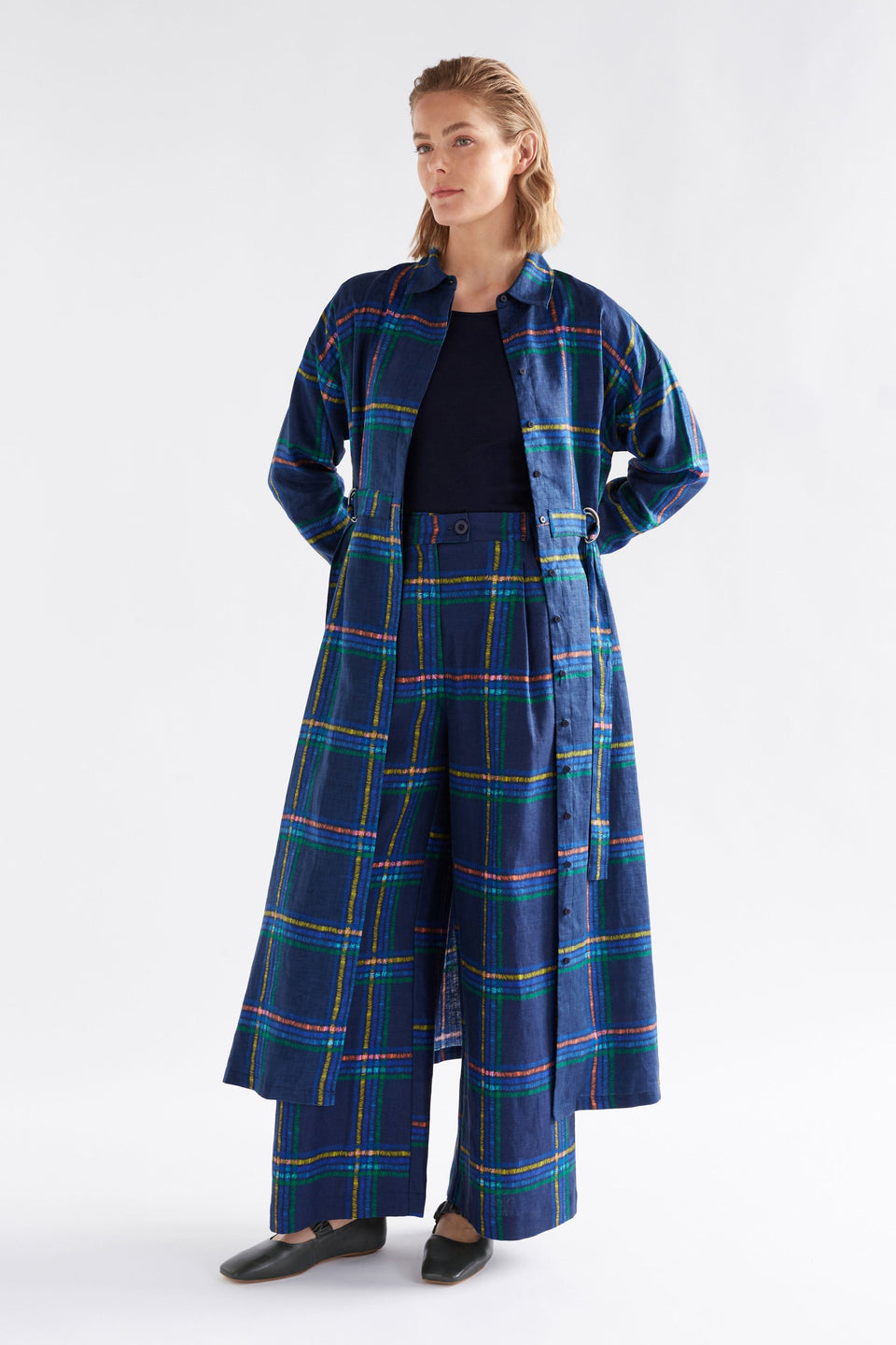 Paimo Shirt Dress on Model as jacket | ELBA CHECK