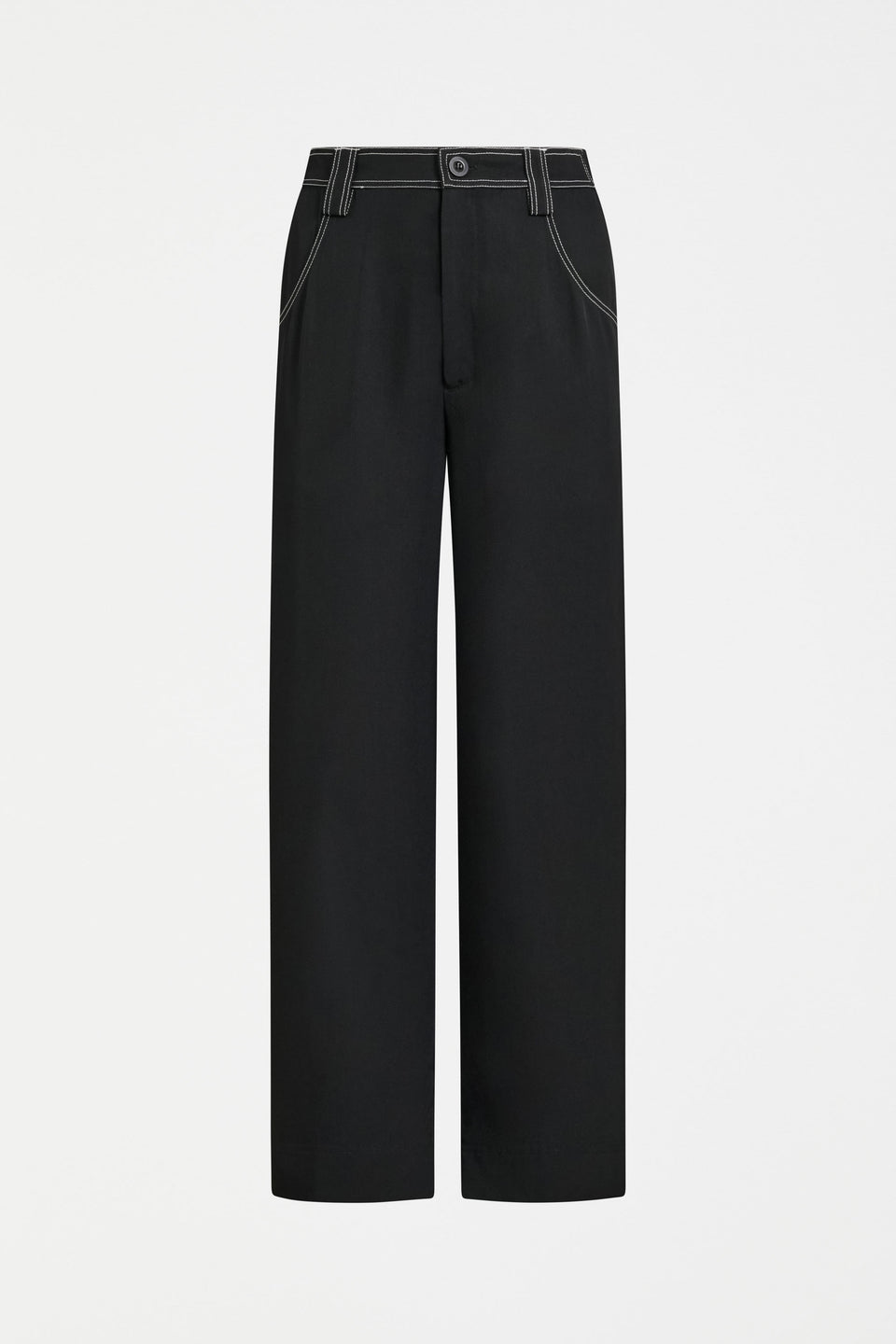 Hullu Mid Rise Contrast Top-Stitch Straight Leg Pant Front | BLACK
