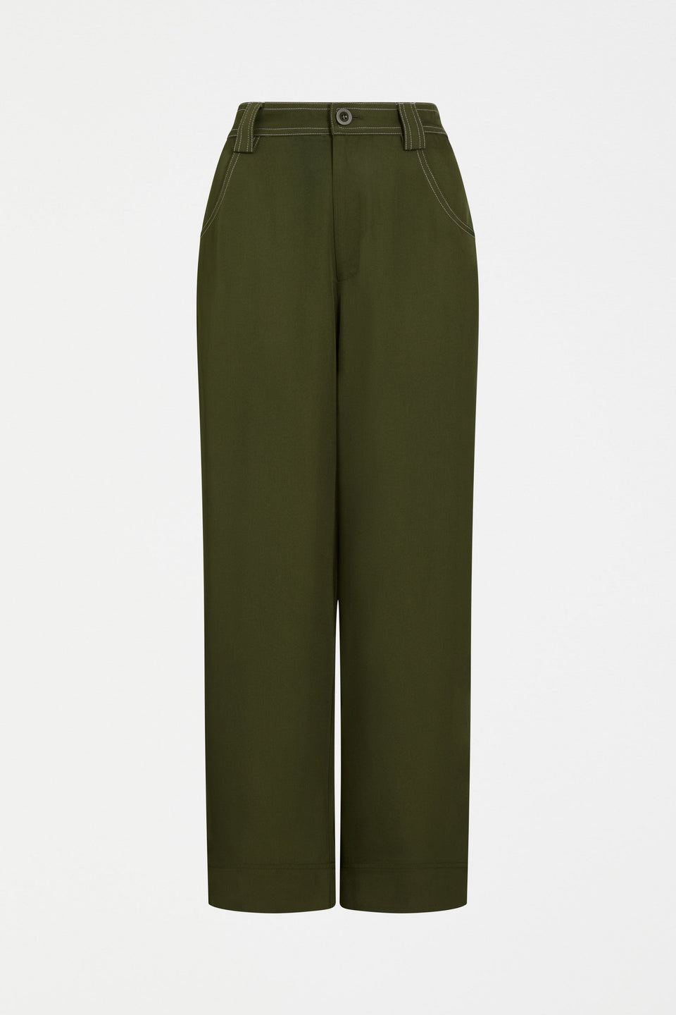 Hullu Mid Rise Contrast Top-Stitch Straight Leg Pant Front | BRIGHT OLIVE