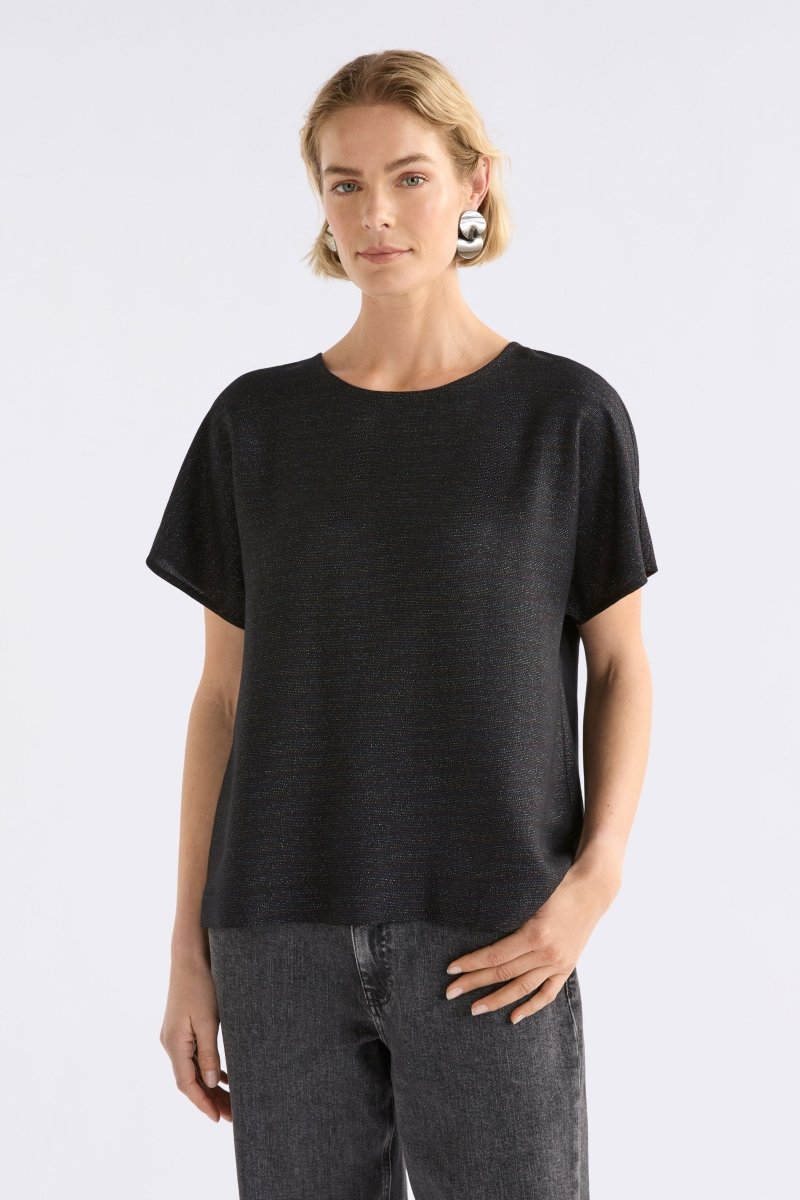 Shop The Tulle Short Sleeve Black Metallic Lurex Sparkle Top | ELK
