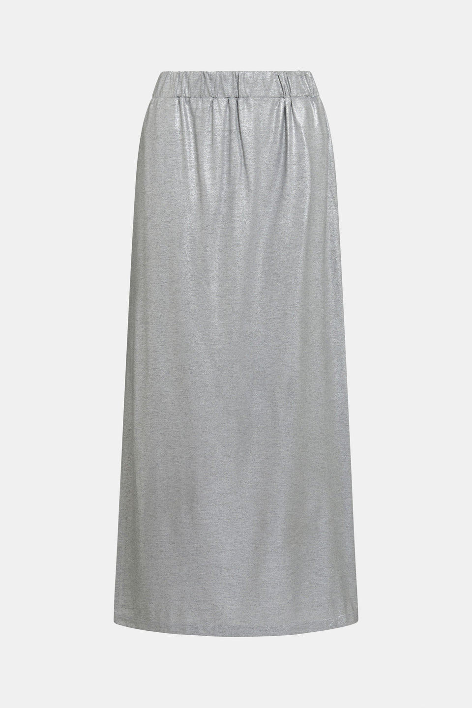 Maail Elastic Waist Metallic Silver Jersey Midi Skirt  Front | SILVER