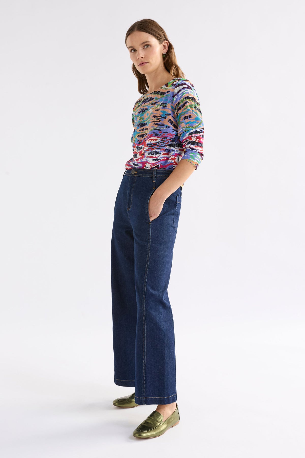 Dega Long Sleeve Silky-Feel Coloured Snake Print Top Model side | SERP PRINT