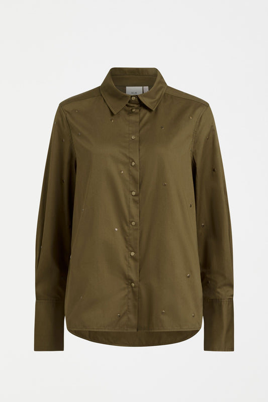 Stuud Organic Cotton Long Sleeve Shirt with all over stud detail Front | OLIVE