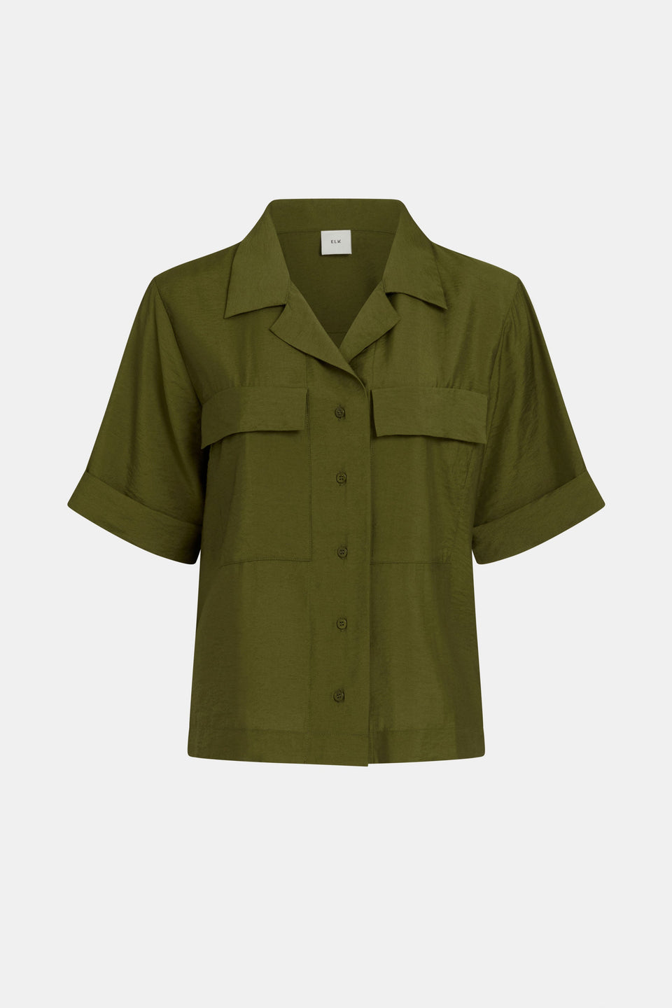 Eine Textured Viscose Relaxed Short Sleeve Shirt with Front Pockets Front | BRIGHT OLIVE