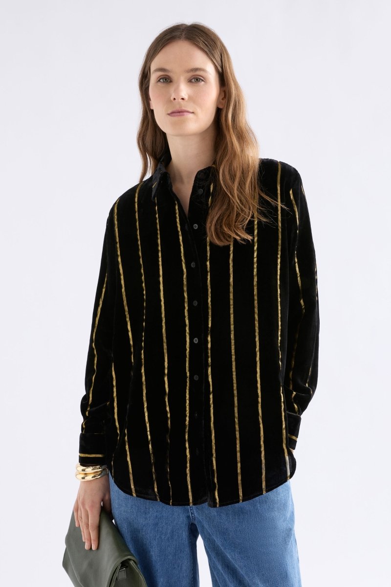 Lumii Velvet Shirt Tops - ELK | BLACK GOLD STRIPE