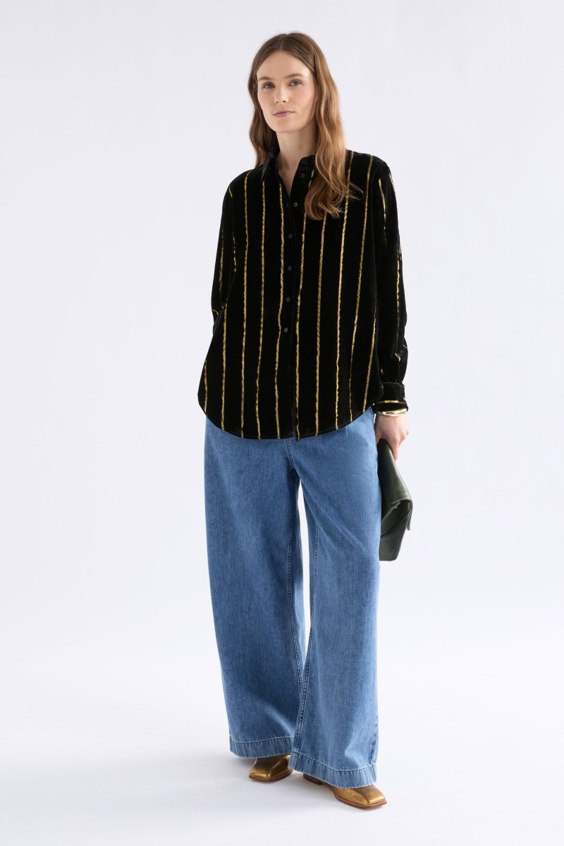 Lumii Velvet Shirt Tops - ELK | BLACK GOLD STRIPE