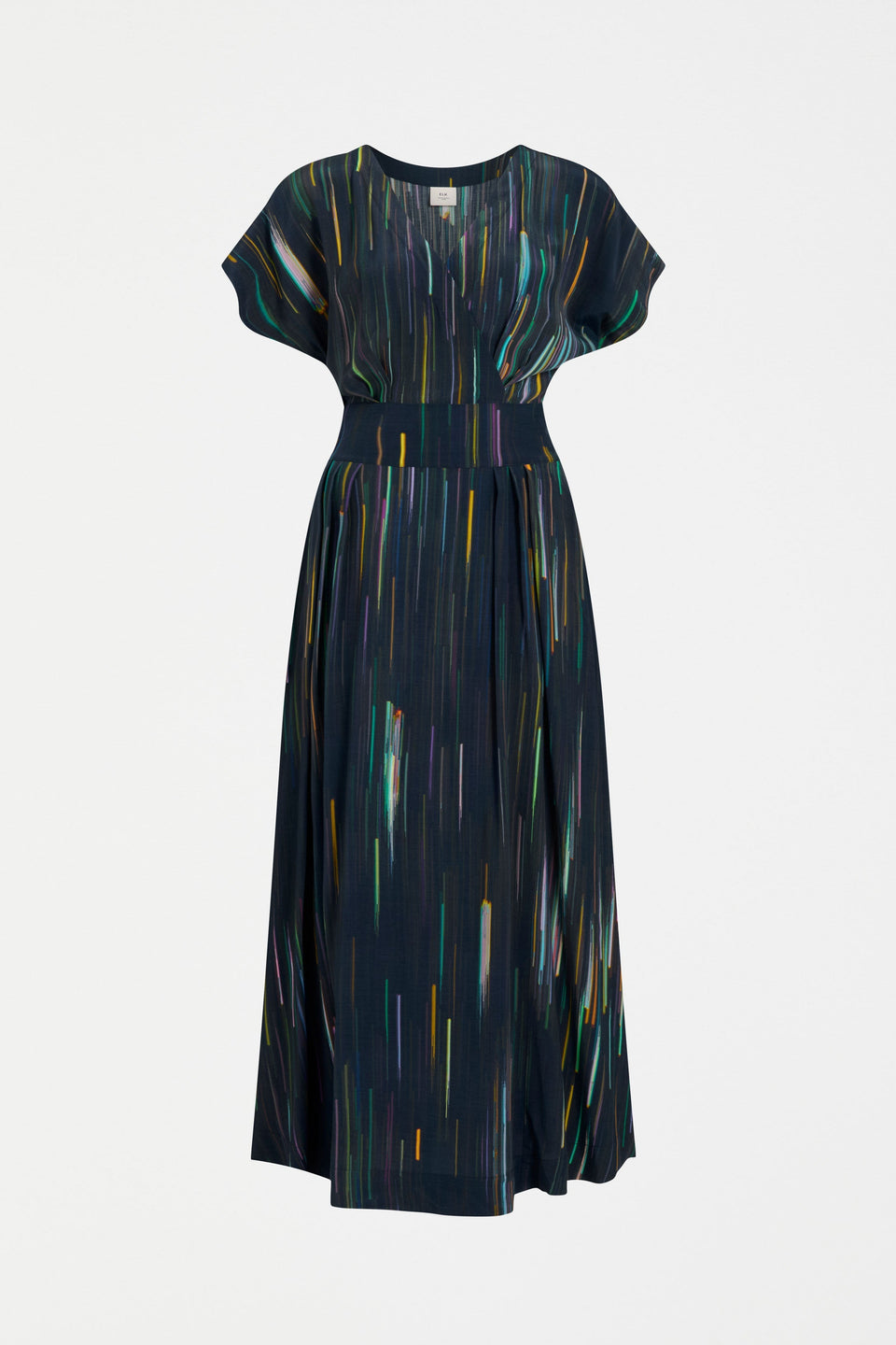 Kayra Print V-Neck Midi Dress Navy Front | ALINEA PRINT