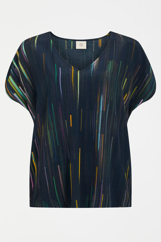 Kayra Silky Print Short Sleeve V-Neck Top Front | ALINEA PRINT