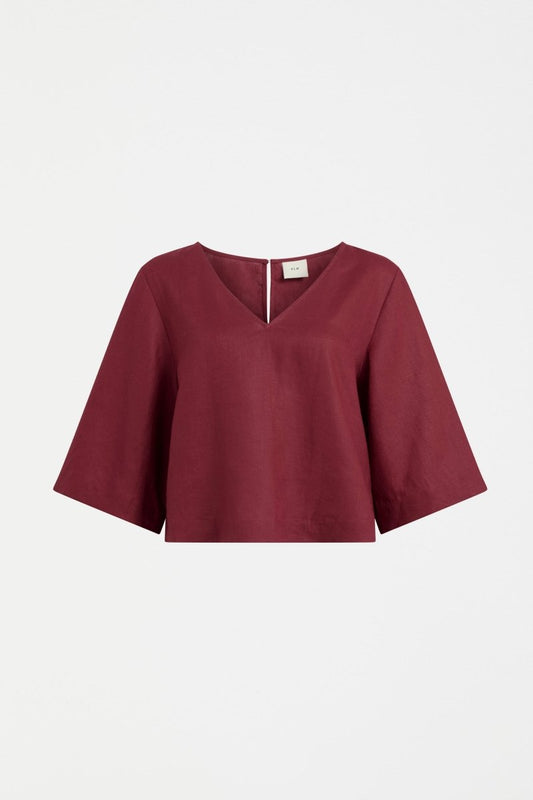 Llinen Light V Neck Top Tops - ELK | BORDEAUX