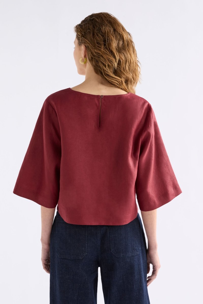 Llinen Light V Neck Top Tops - ELK | BORDEAUX
