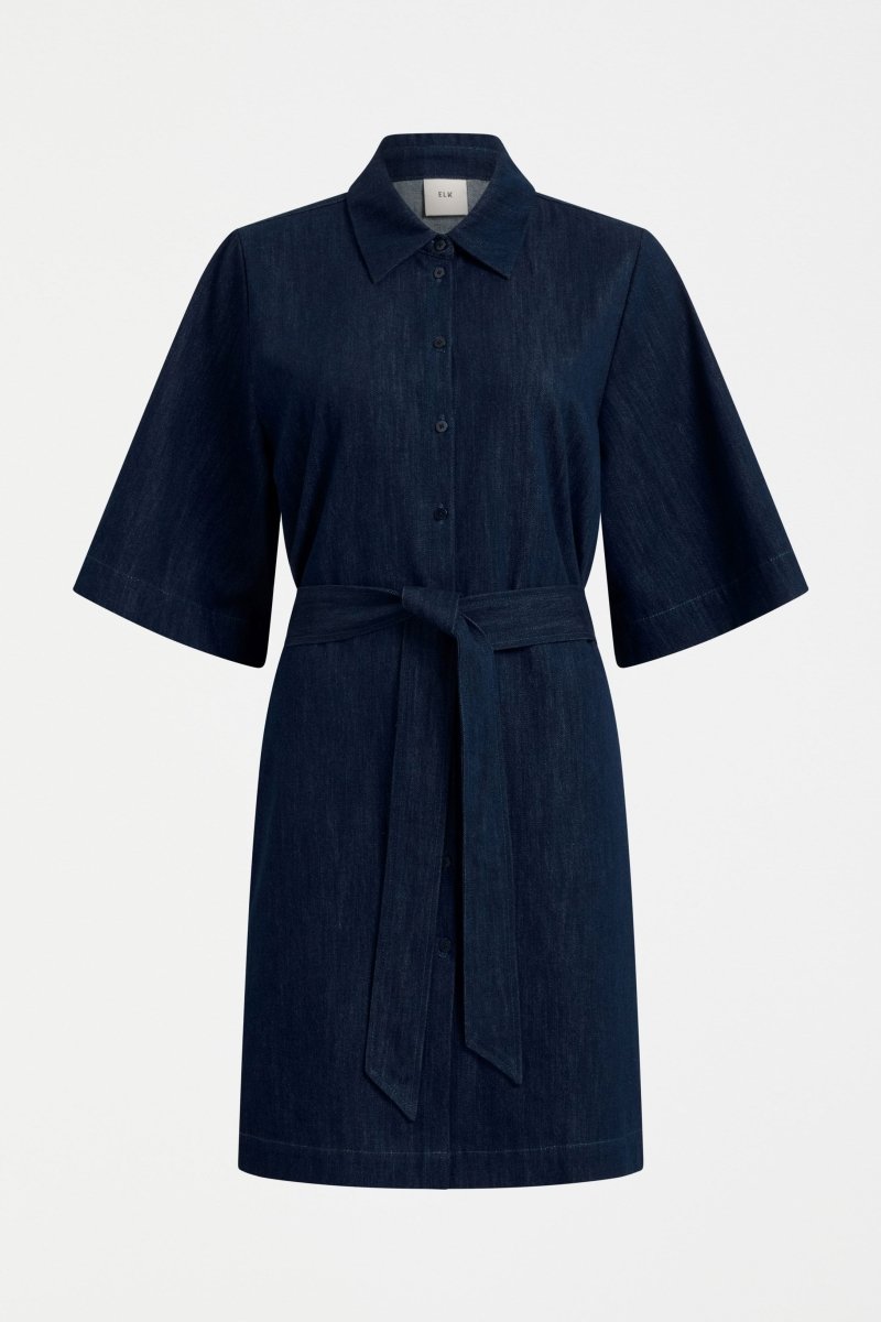 Dennem Boxy Short, Short Sleeve Denim Shirt Dress ELK Front | DARK BLUE RINSE