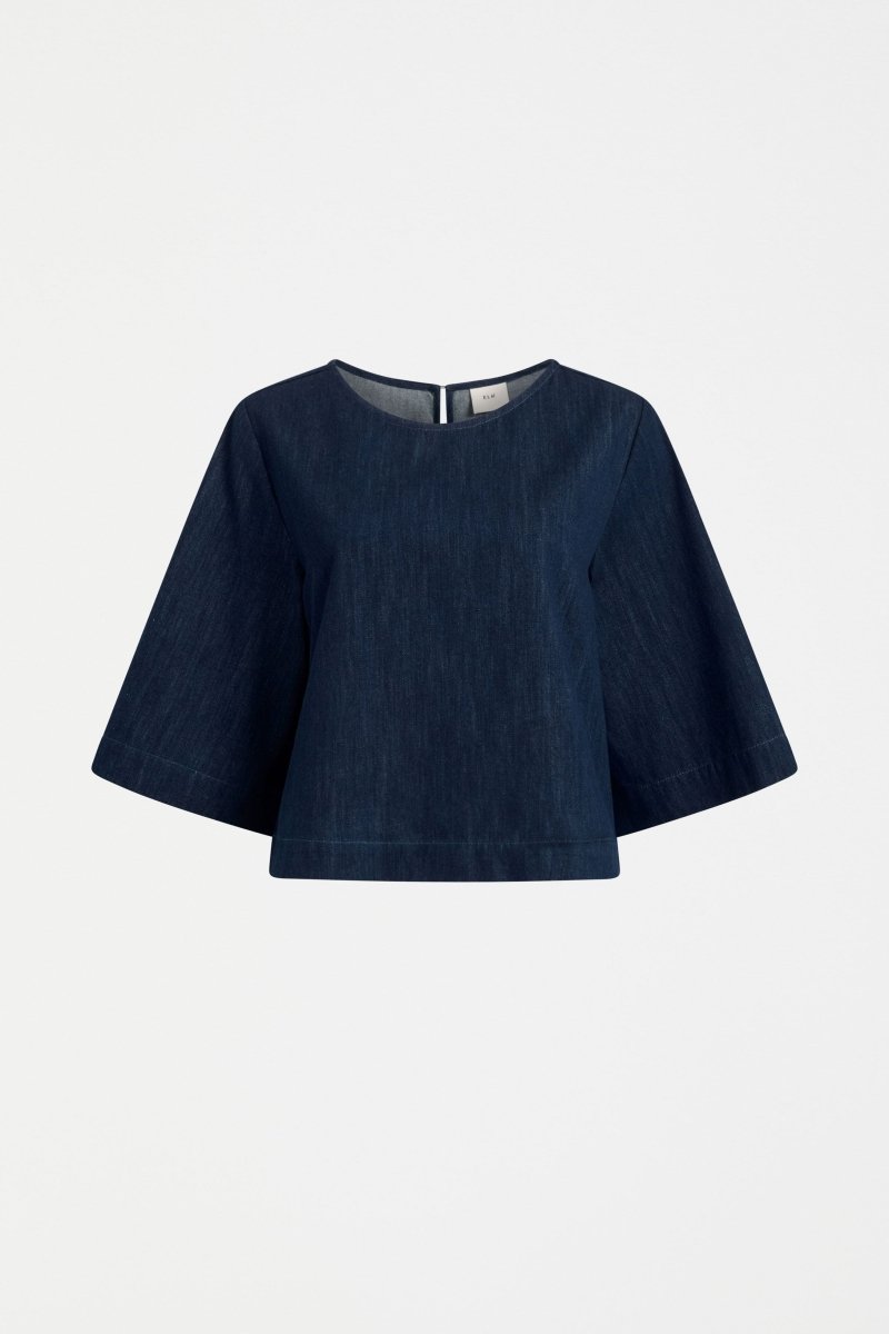 Dennem Boxy Cropped Denimi Tee Top  Front | DARK BLUE RINSE