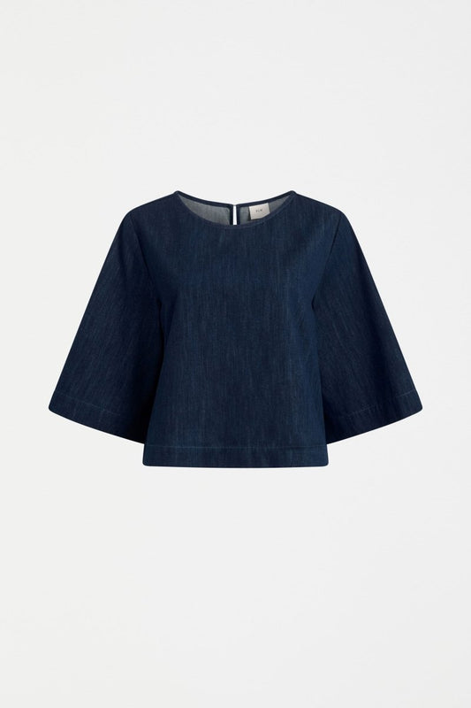 Dennem Boxy Cropped Denimi Tee Top  Front | DARK BLUE RINSE