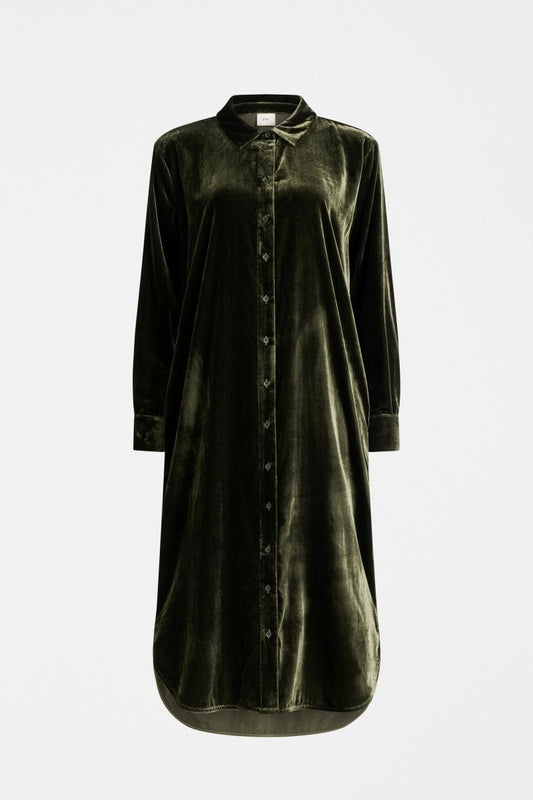 Suuri Velvet Shirt Dress | DEEP OLIVE