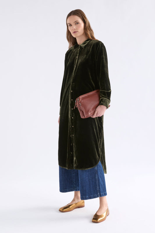 Suuri Velvet Shirt Dress | DEEP OLIVE