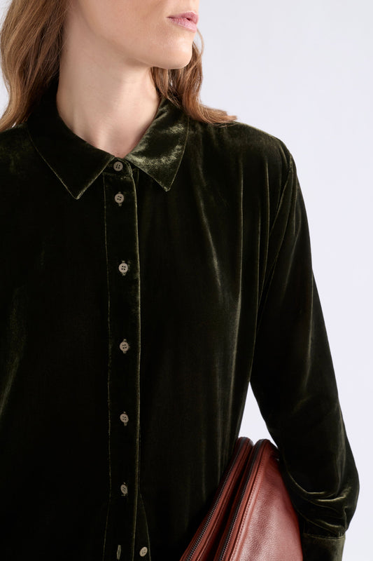 Suuri Velvet Shirt Dress | DEEP OLIVE