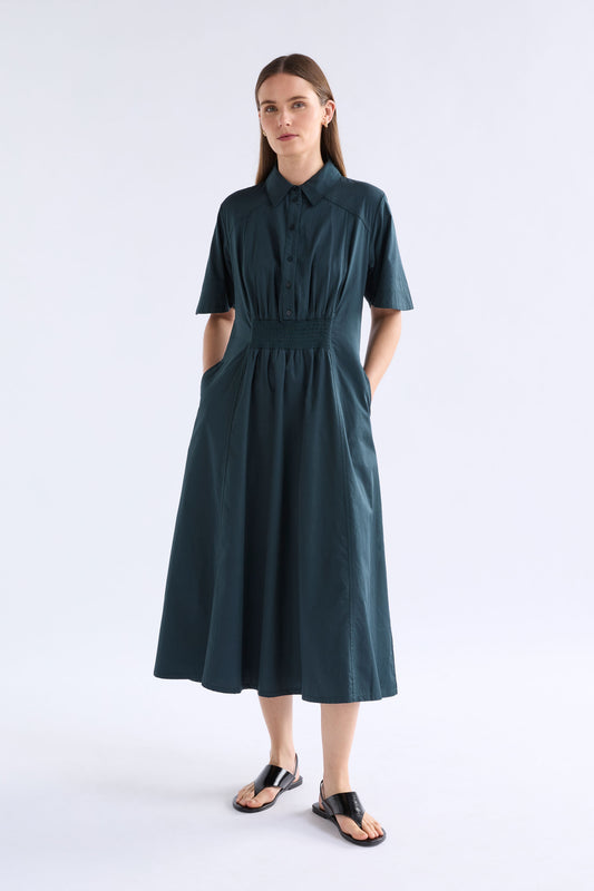 Vier Shirred Waist Dress Shirt Dress ELK | LIQUORICE