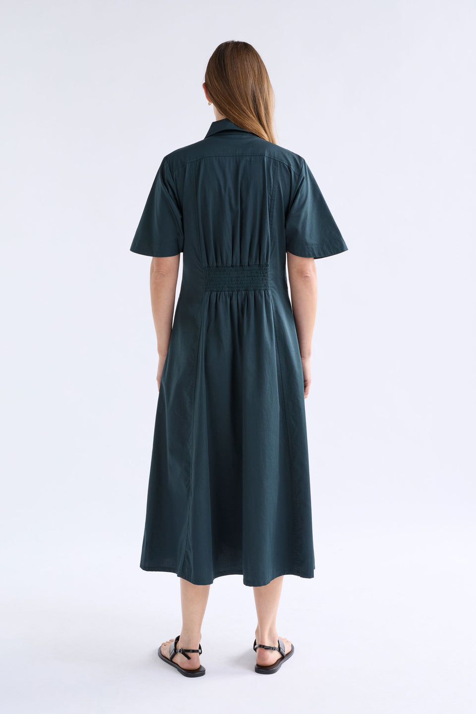 Vier Shirred Waist Dress Shirt Dress ELK | LIQUORICE