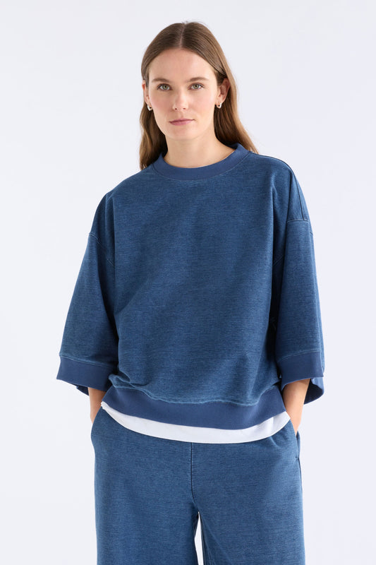 Enfeld 3/4 Sleeve French Terry Jersey Sweater | MID BLUE WASH