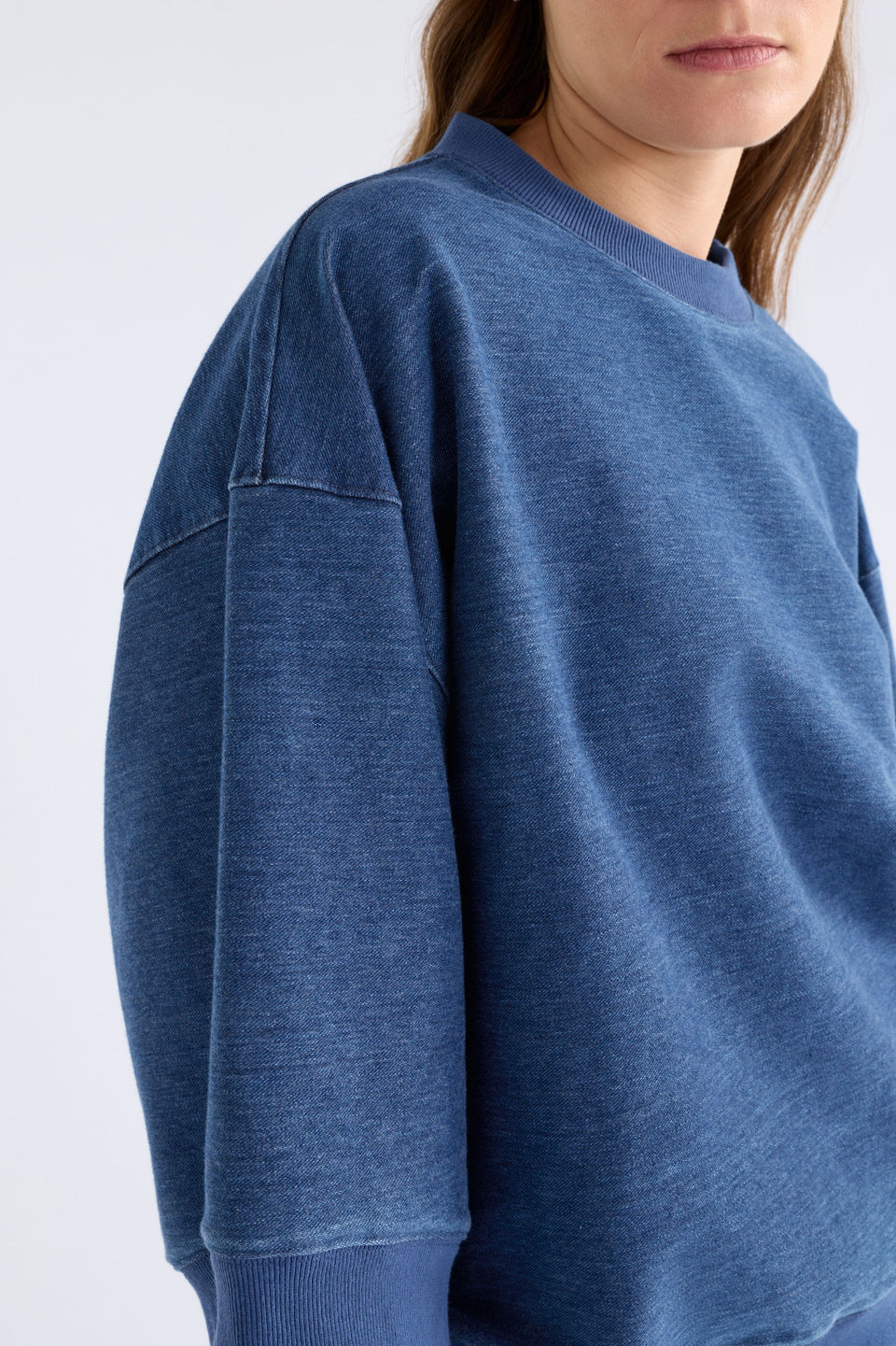 Enfeld 3/4 Sleeve French Terry Jersey Sweater | MID BLUE WASH