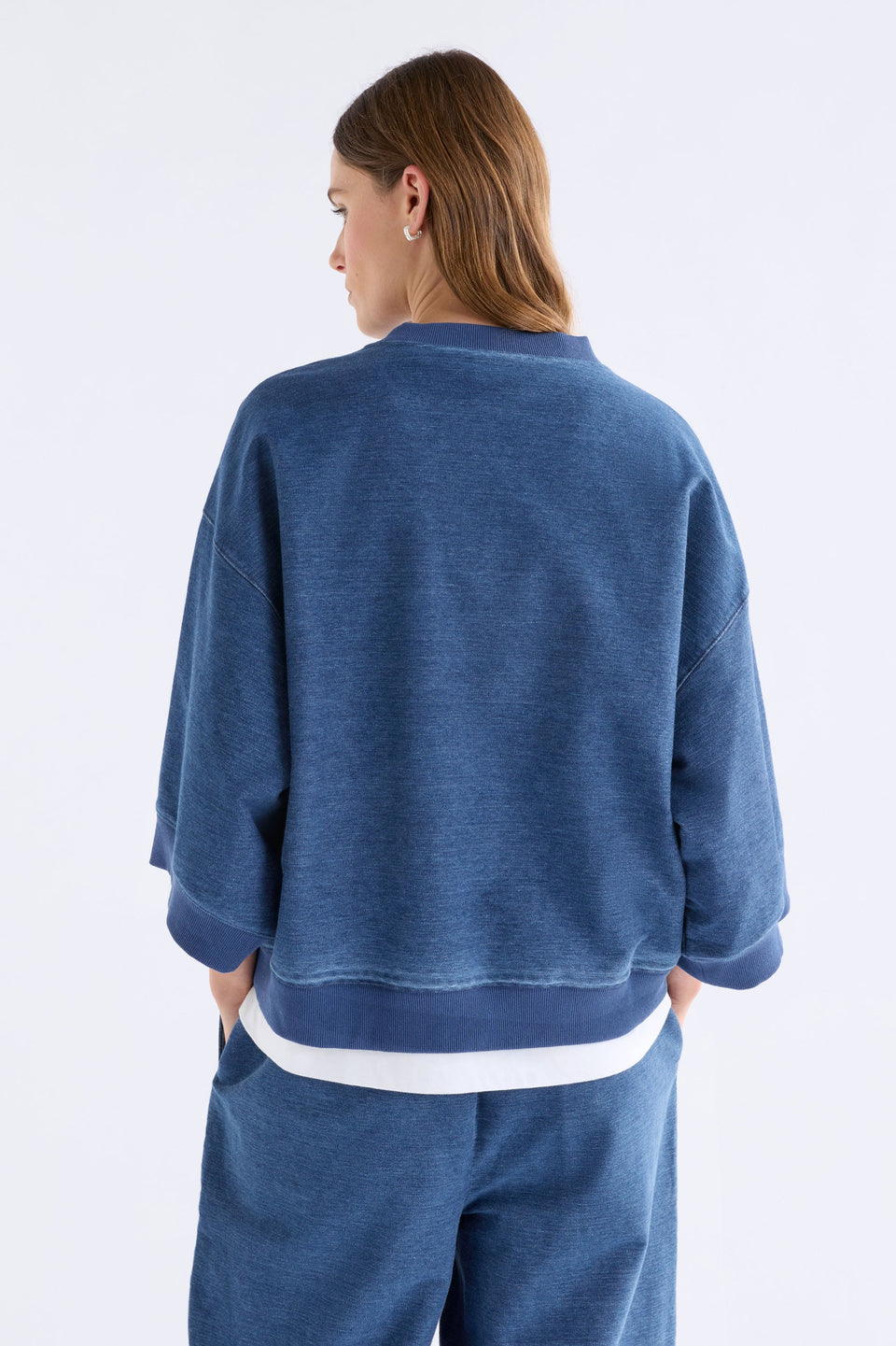 Enfeld 3/4 Sleeve French Terry Jersey Sweater | MID BLUE WASH