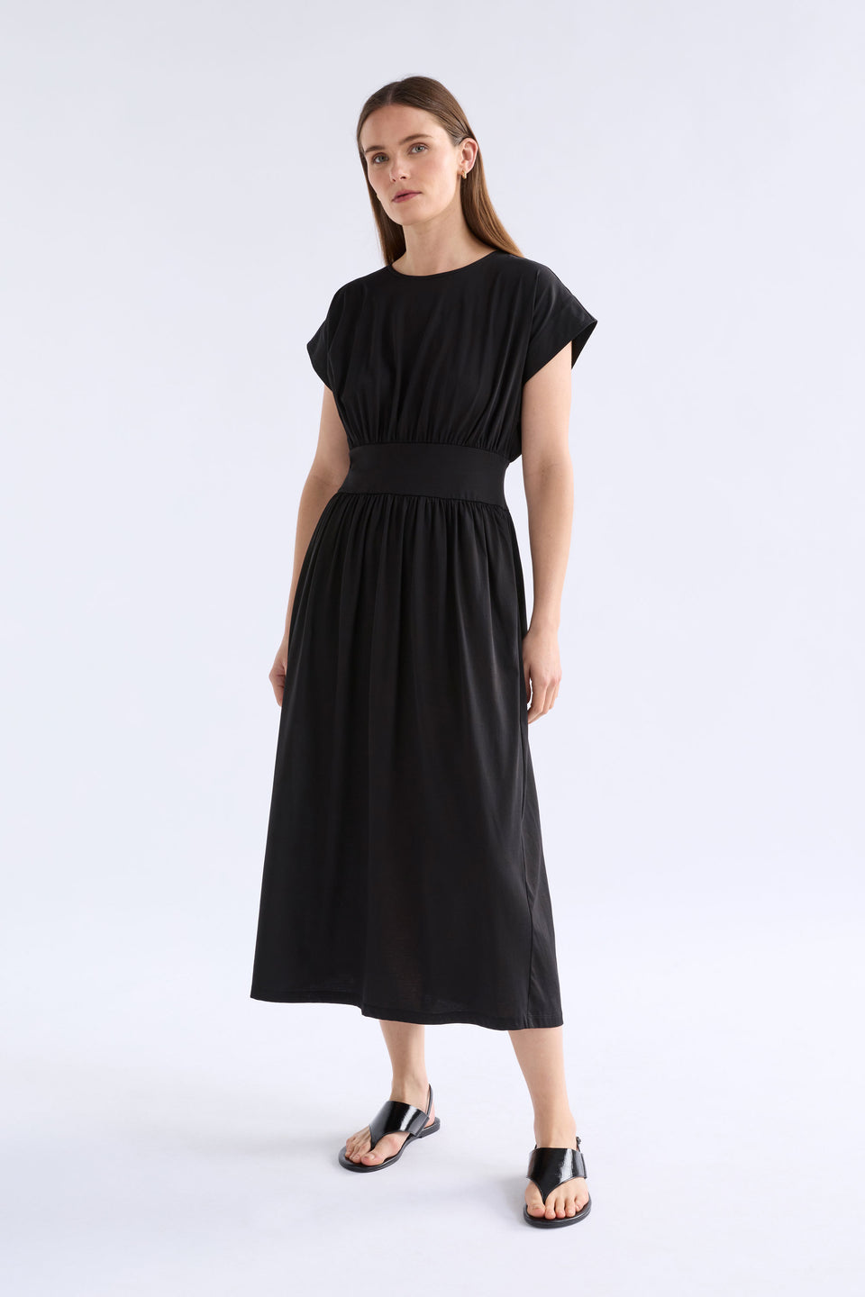 Alda Midi Waisted Jersey Dress ELK | BLACK