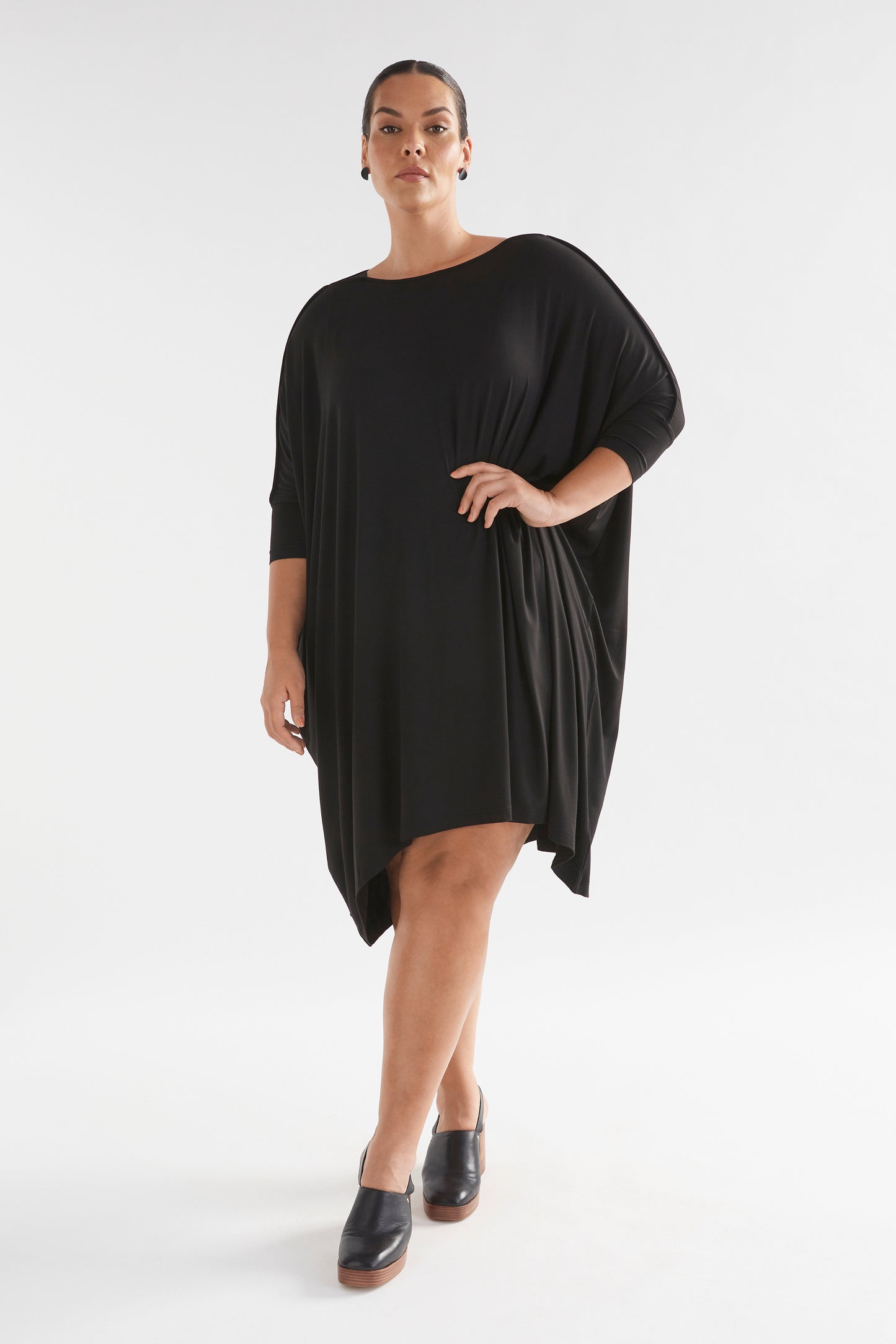 Wide Stretch Classic Jersey Dress Model Front 2 Curve| Black