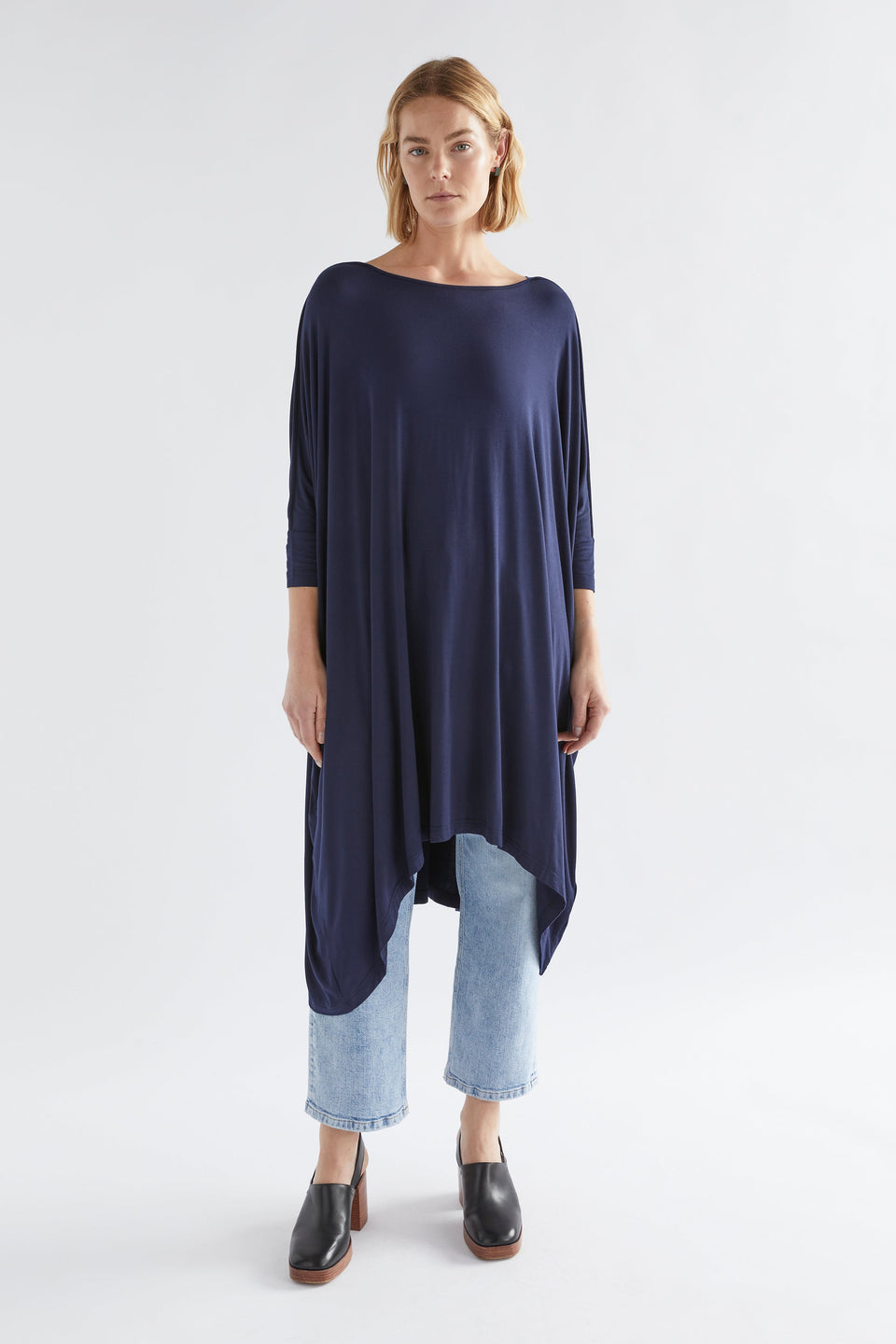 Wide Stretch Classic Jersey Dress Model Front | Navy