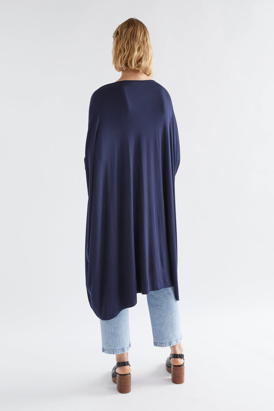 Wide Stretch Classic Jersey Dress Model Back | Navy