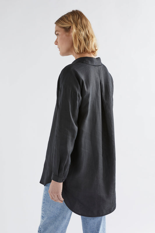 Yenna French Linen Shirt Model Back | BLACK