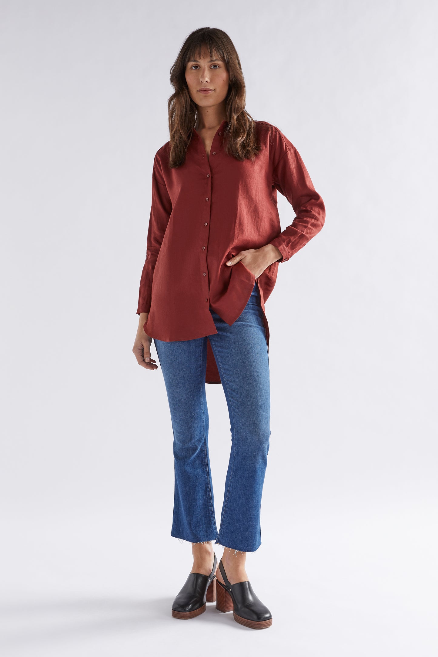 Yenna French Linen Shirt Model Front full body | PAPRIKA