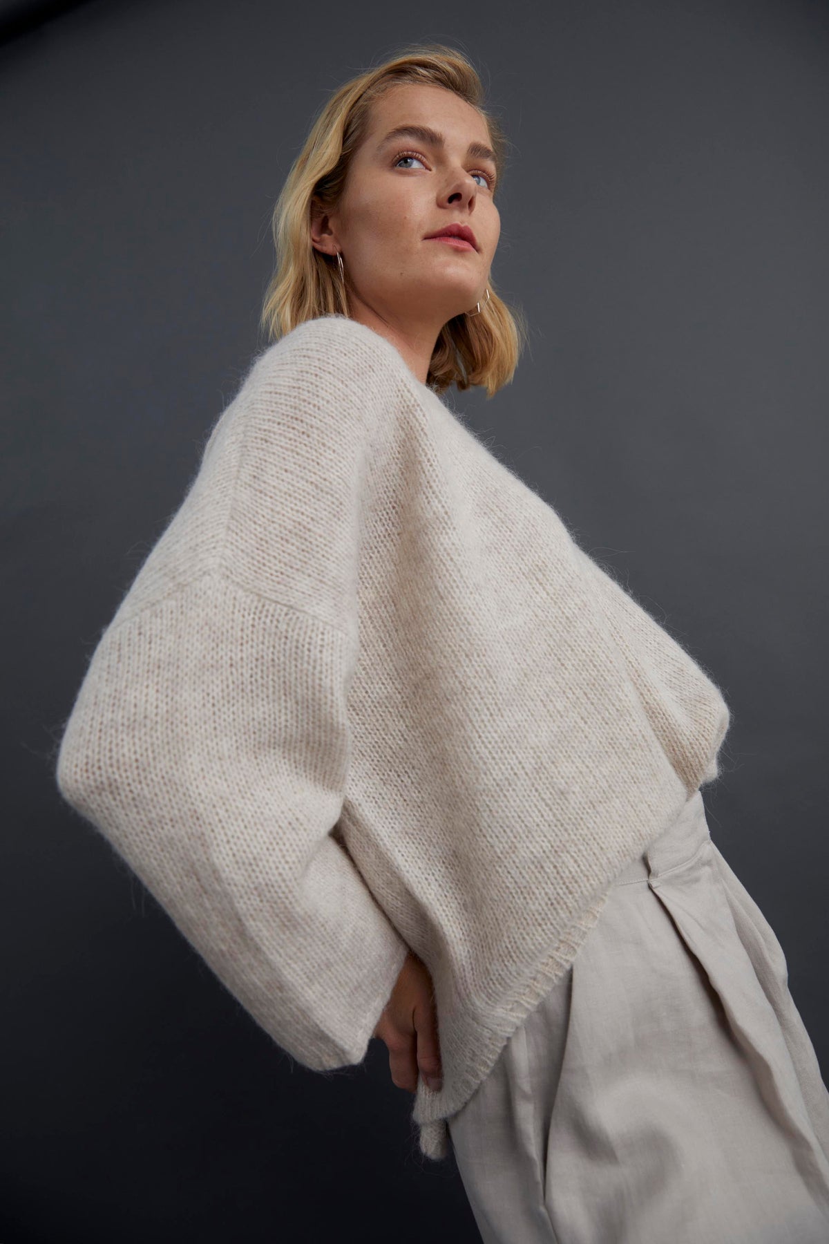 Agna Merino and Alpaca Wool Sweater Campaign Model Detail Side | 