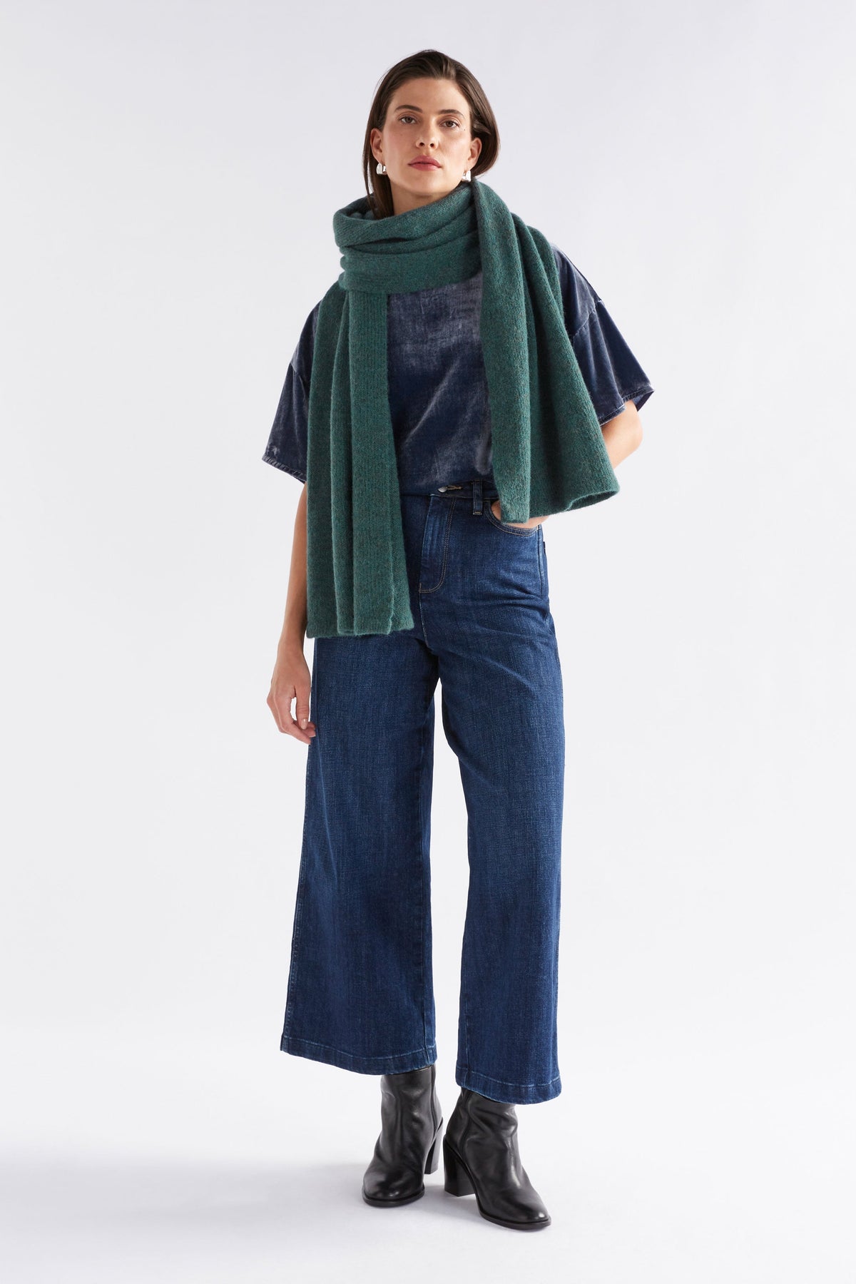 Agna Alpaca Merino Wool Scarf Model Front full body | SEA MOSS