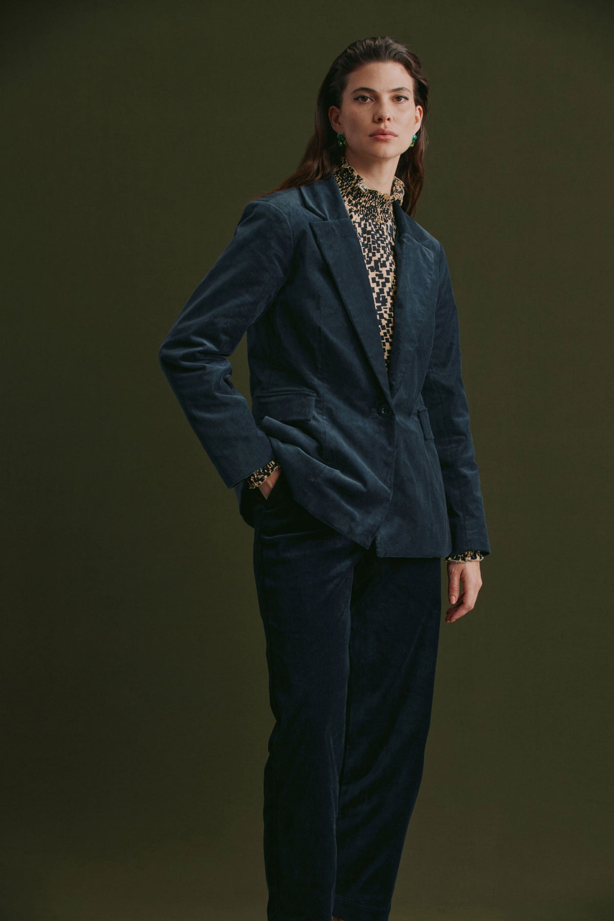 Altes Dark Blue Cut Cord Blazer Jacket Model Front Campaign 2 | CARBON