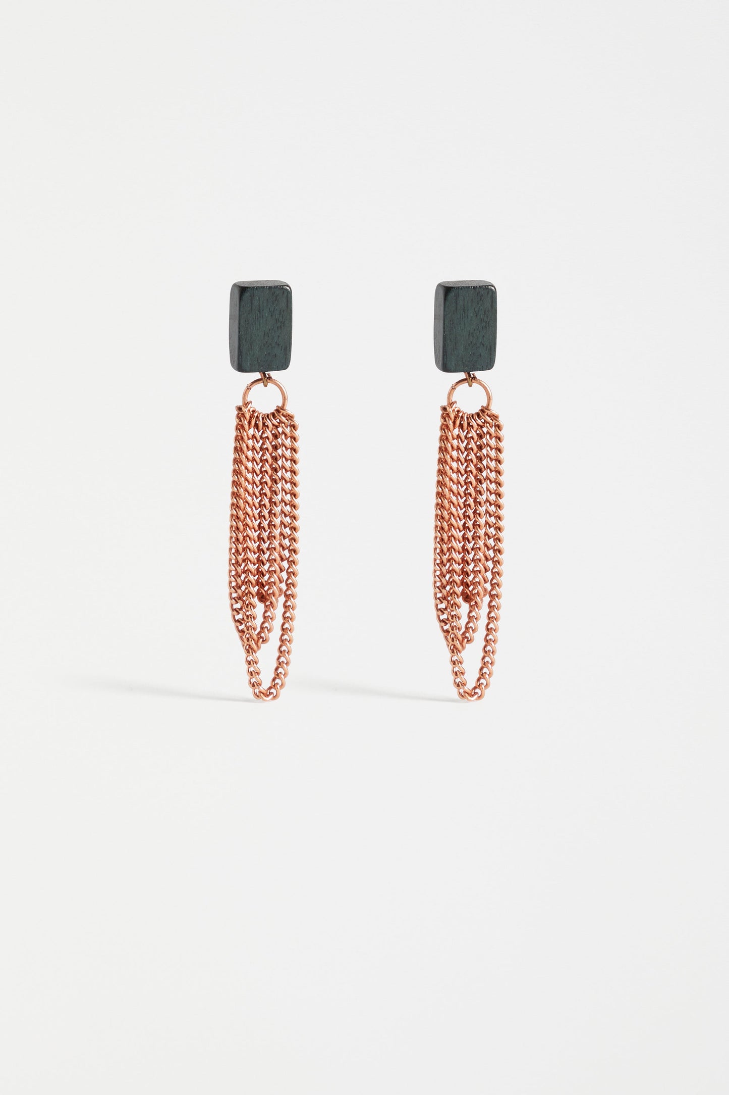 Olavi Chain and Wooden Bead Drop Statement Stud Earring | TEAL