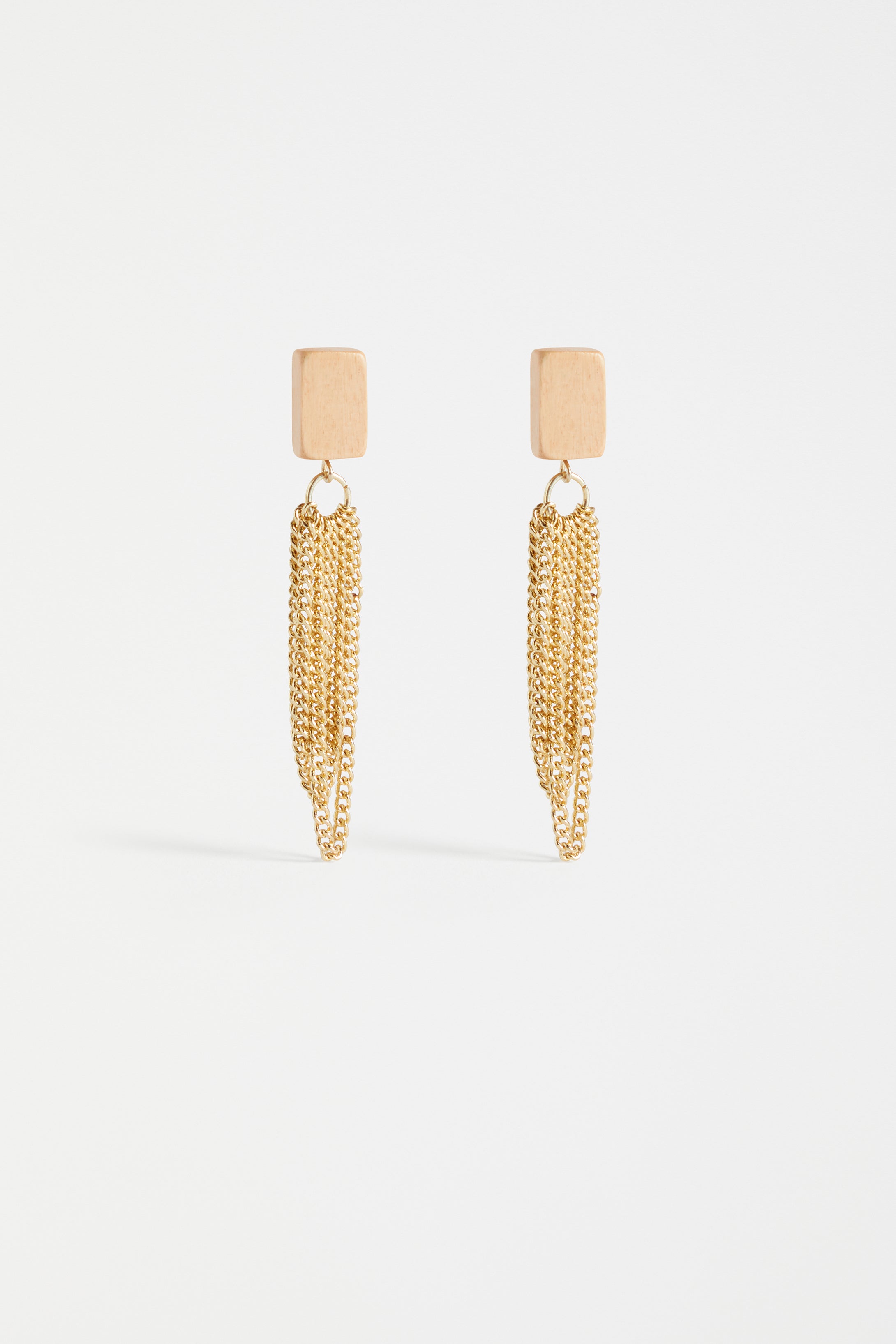 Olavi Chain and Wooden Bead Drop Statement Stud Earring | NATURAL