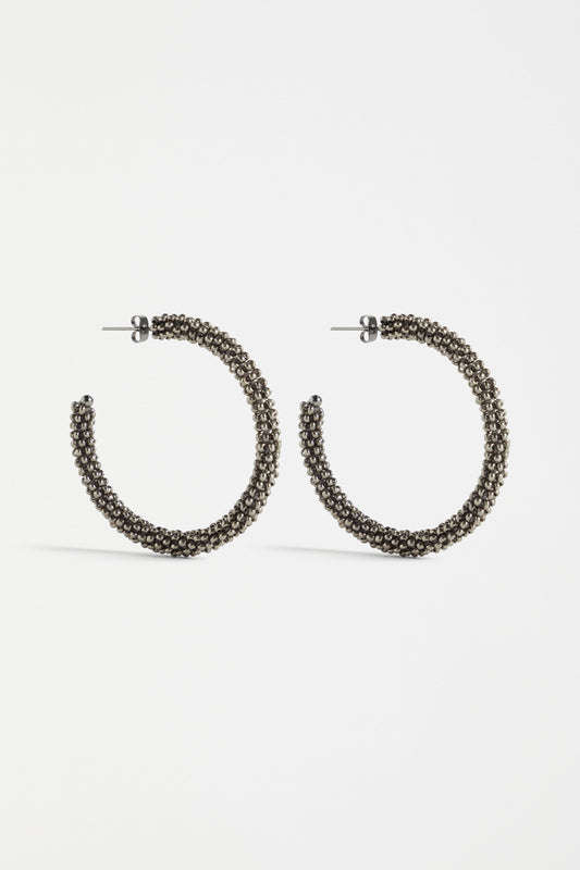 Kolle Beaded Hoop Earring | GUNMETAL