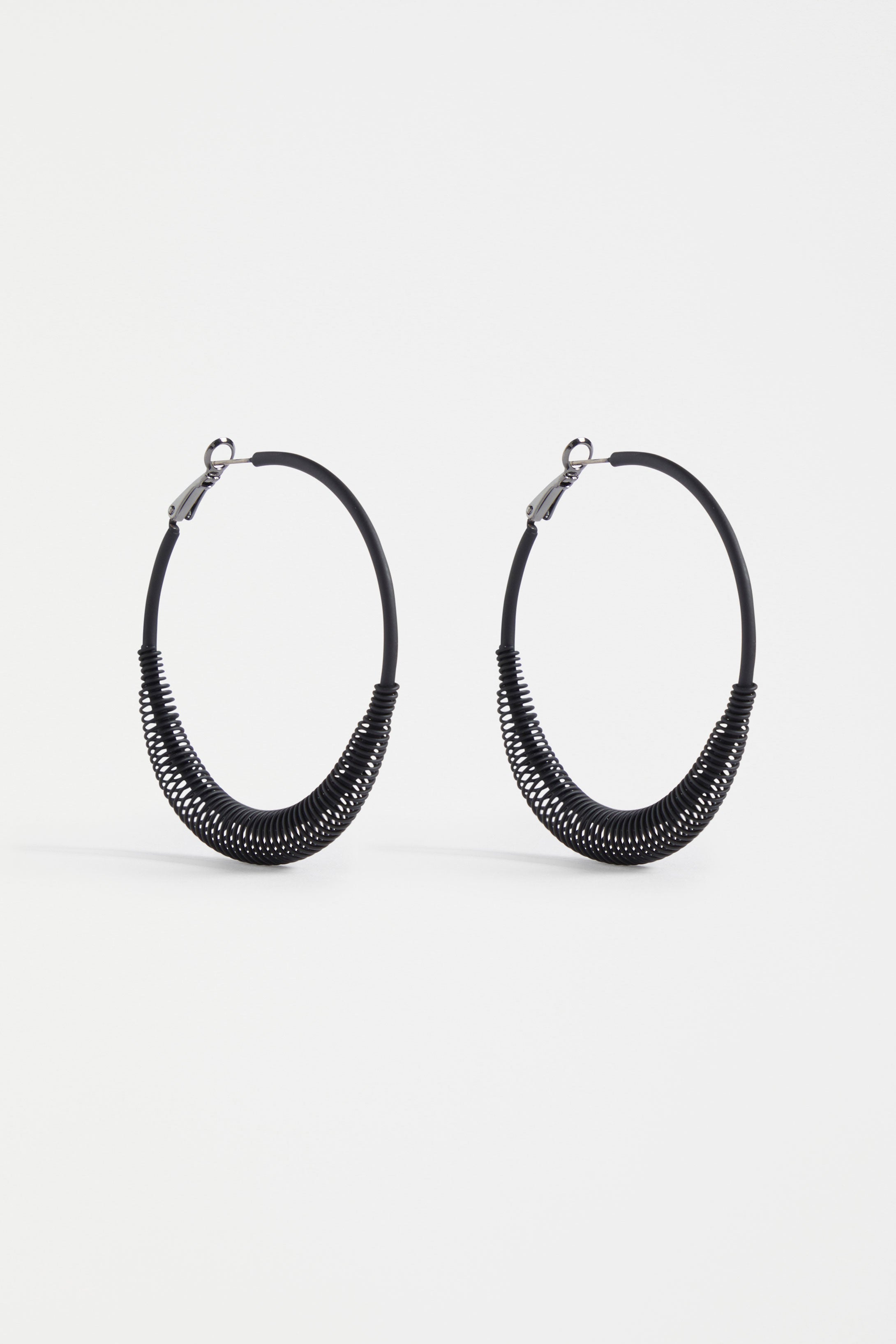 Solf Matt Coloured Hoop Earring with Coil Detail | BLACK