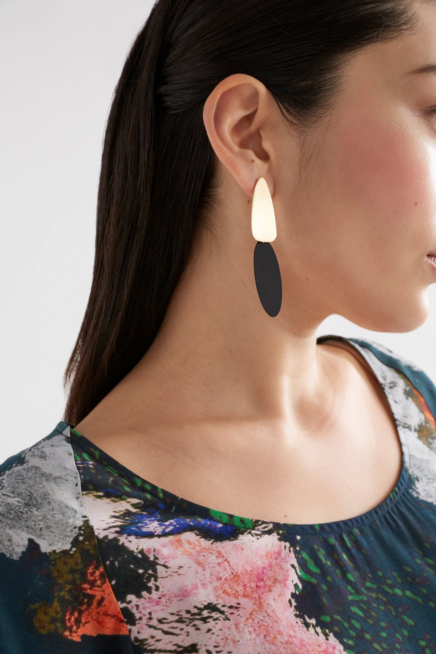 Finn Geometric Disco Long Drop Earring Model  | VINE GREEN