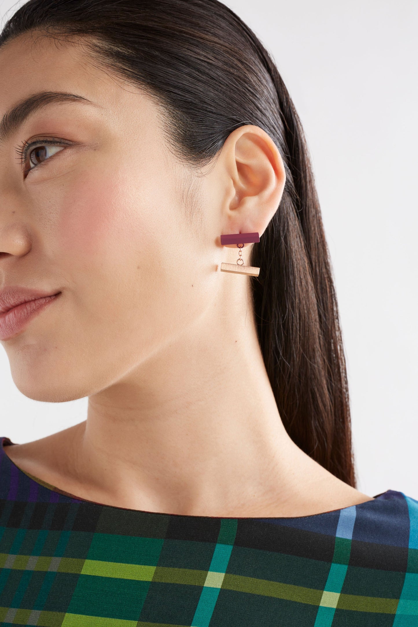 Halson Simple Colour Coated Metal Small Stud Drop Earring Model | MULBERRY